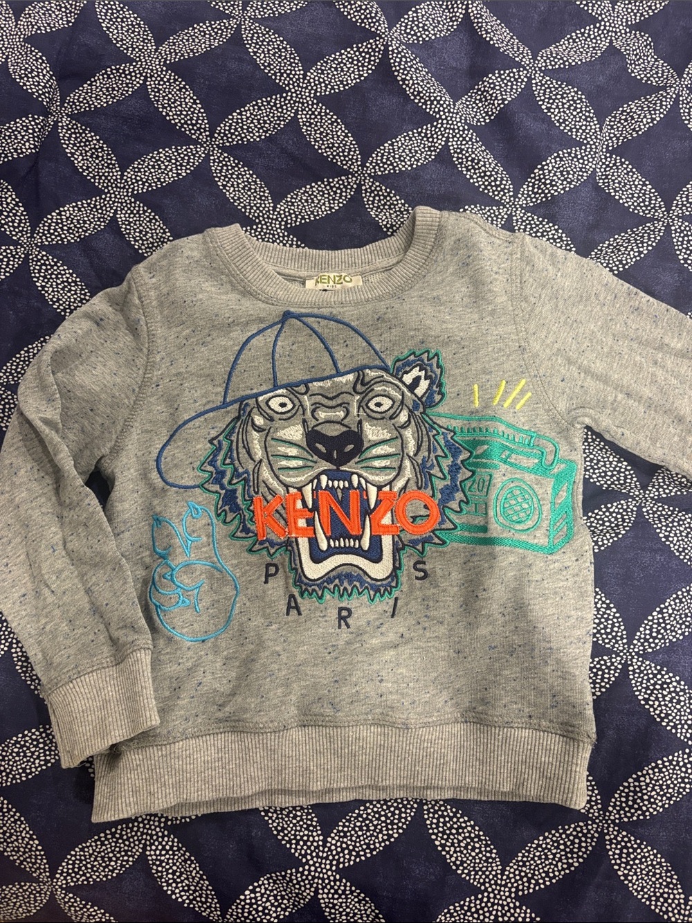 Kenzo Kids Heather Gray Tiger Logo Sweatshirt with Bright Embroidery
